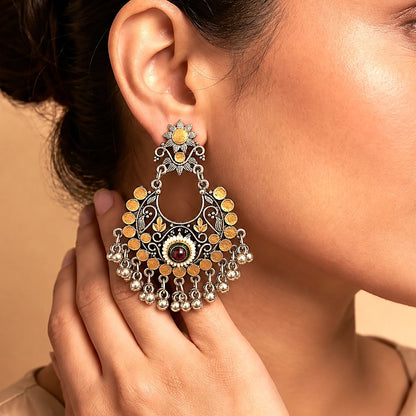 Abeer: Festive Silver Toned Chandbali Earring