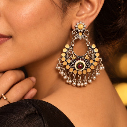Abeer: Festive Silver Toned Chandbali Earring