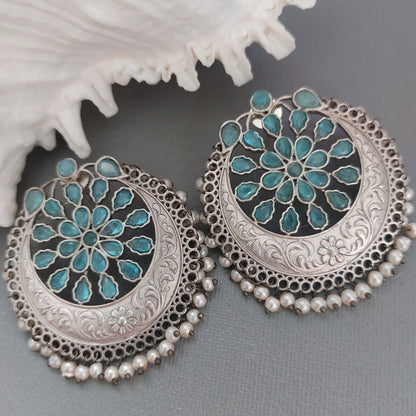 Chandbali Earrings: Sky Blue Stone Earrings