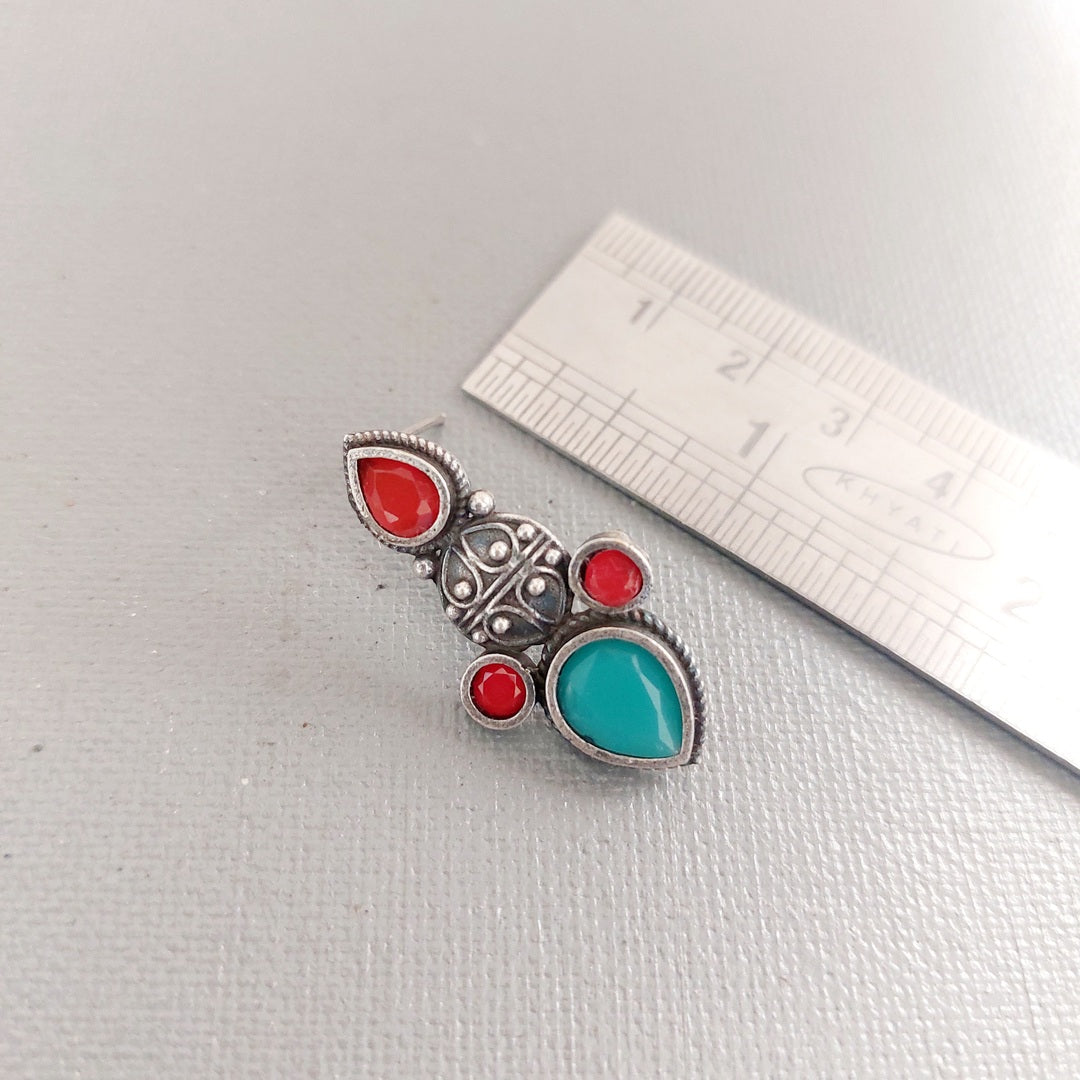 Timeless Elegance: Cyan Green and red stone Earrings