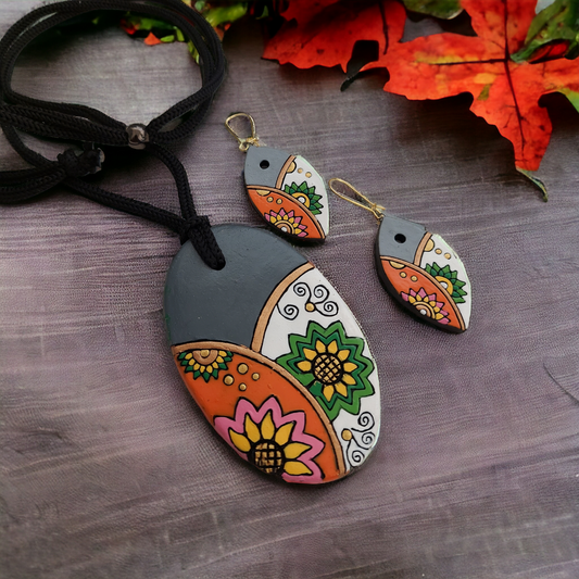 Floral Harmony: Terracotta Necklace and Earrings Set