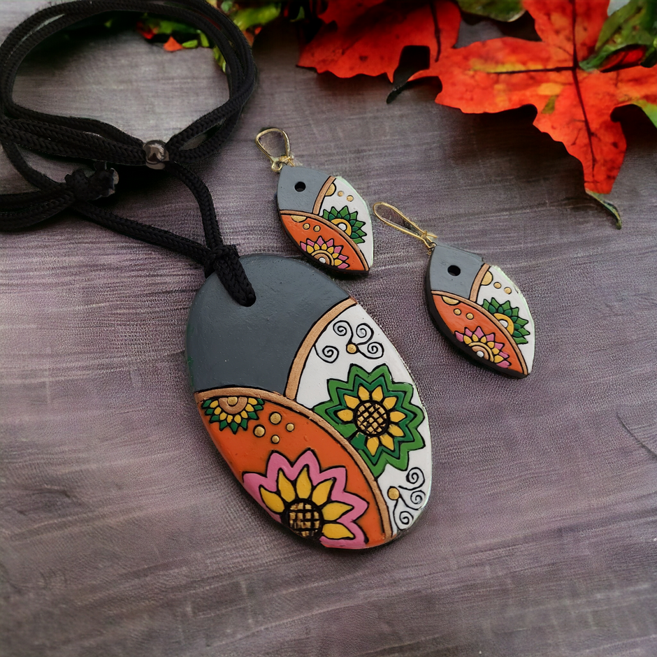 Terracotta Floral Design Jewellery Set Girls main image 0