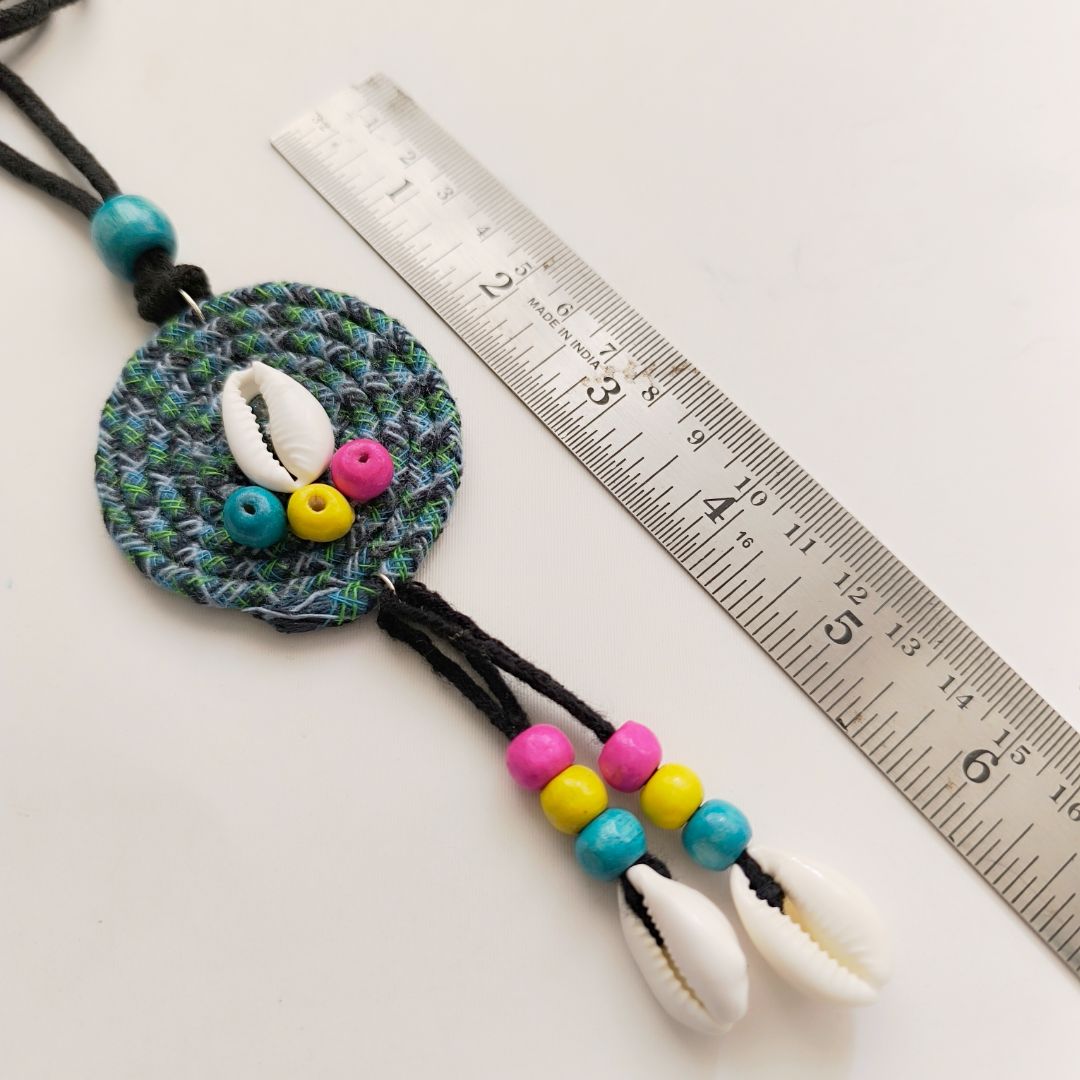 Boho Tides: Handcrafted Fabric Pendant and Earring Set