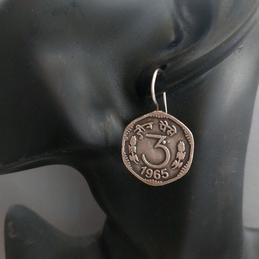 Vintage Three Paise Coin Earring