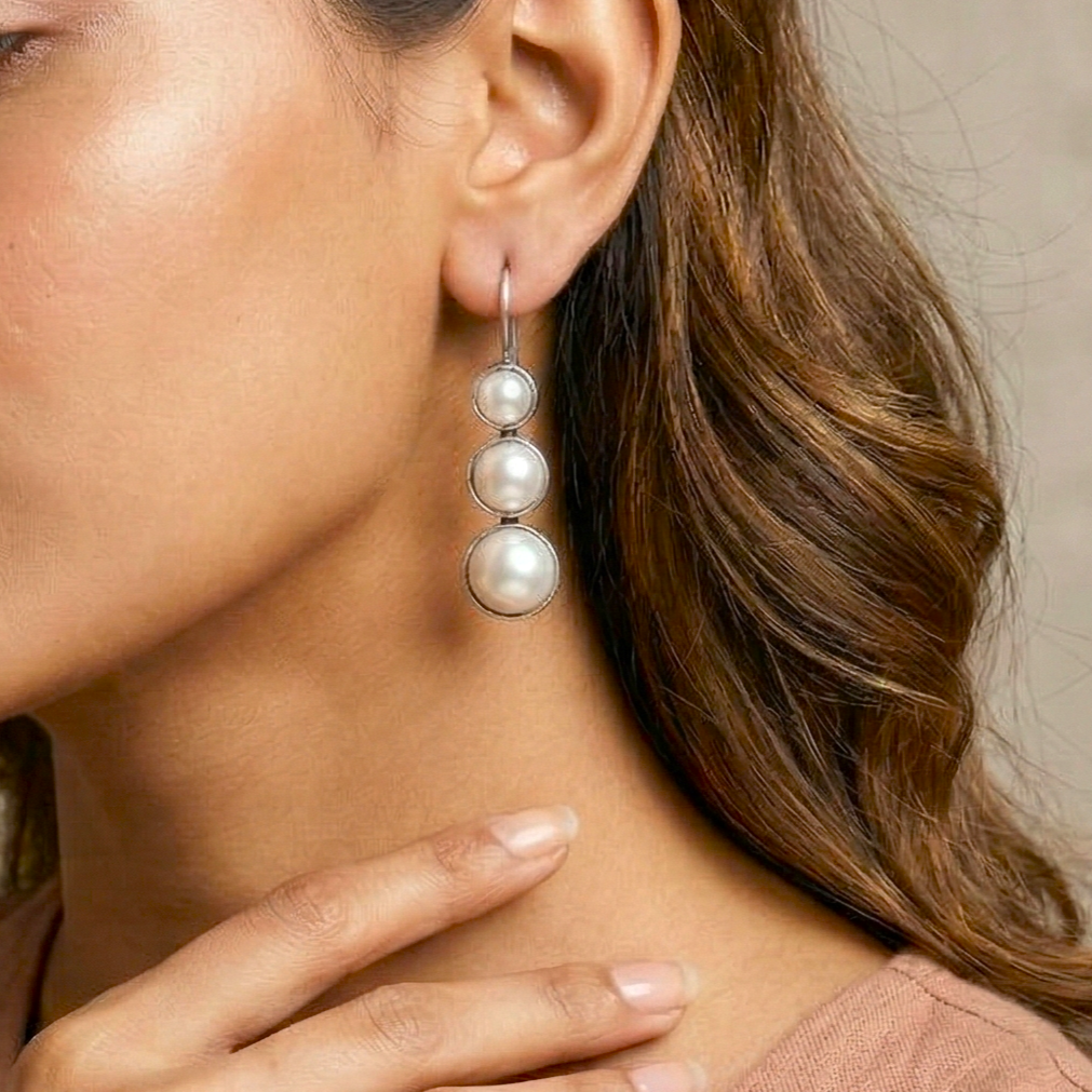 Elegant Three Tier Pearl Symphony- Classic Pearl Hoop Earring