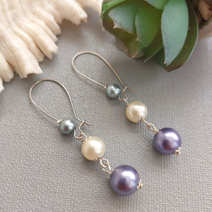 Trinity Drops: Tricolor Pearl Hooped Earrings