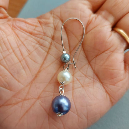 Trinity Drops: Tricolor Pearl Hooped Earrings