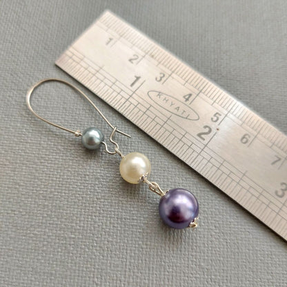 Trinity Drops: Tricolor Pearl Hooped Earrings