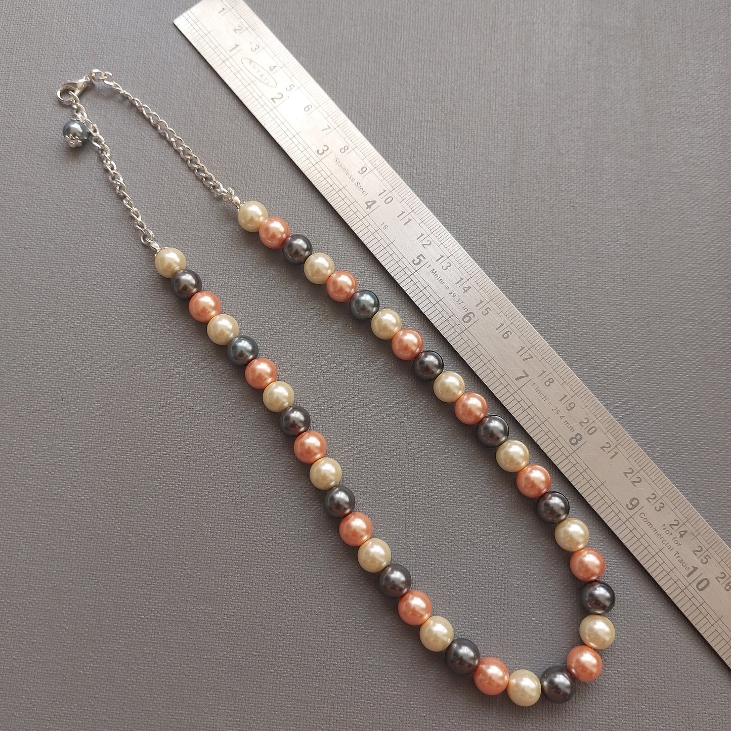 Peaches & Cream: Shell Pearl Necklace Set in Peach, Dark Grey, and Off-White with Ear Drops