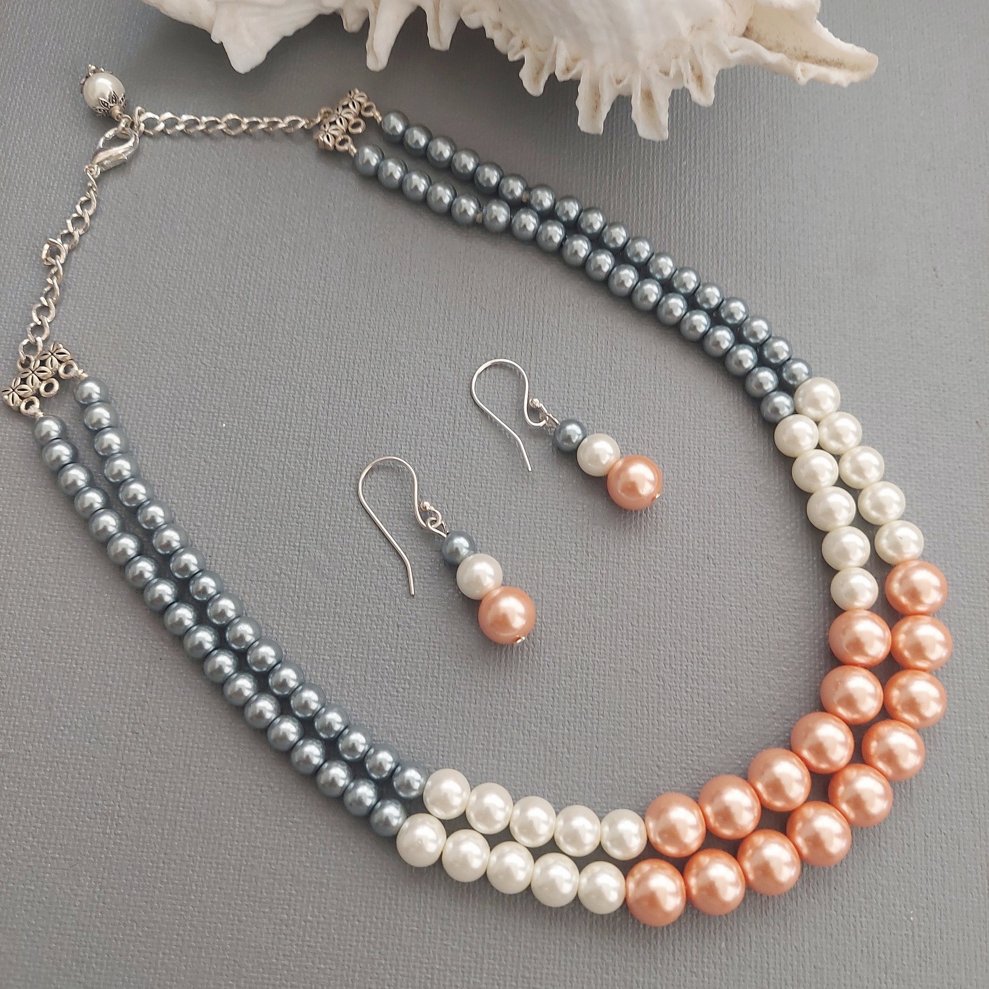 Tricolor Cascade: Double Layered Pearl Necklace Set – AashirsLifestyle