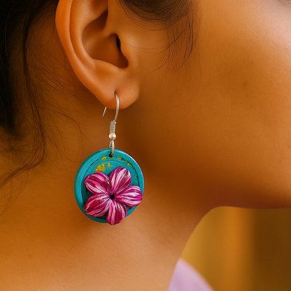 The Tropical Bloom: Clay Earrings with Purple Flowers