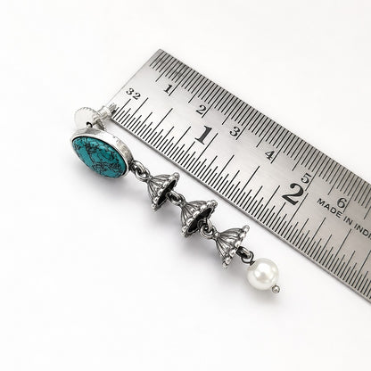 Mrinalini: Turquoise Stone Pearl Drop Earrings