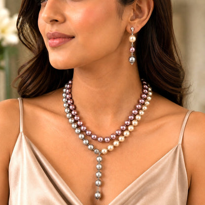 Twilight Symphony: Pearl Cascade Necklace and Earring Set