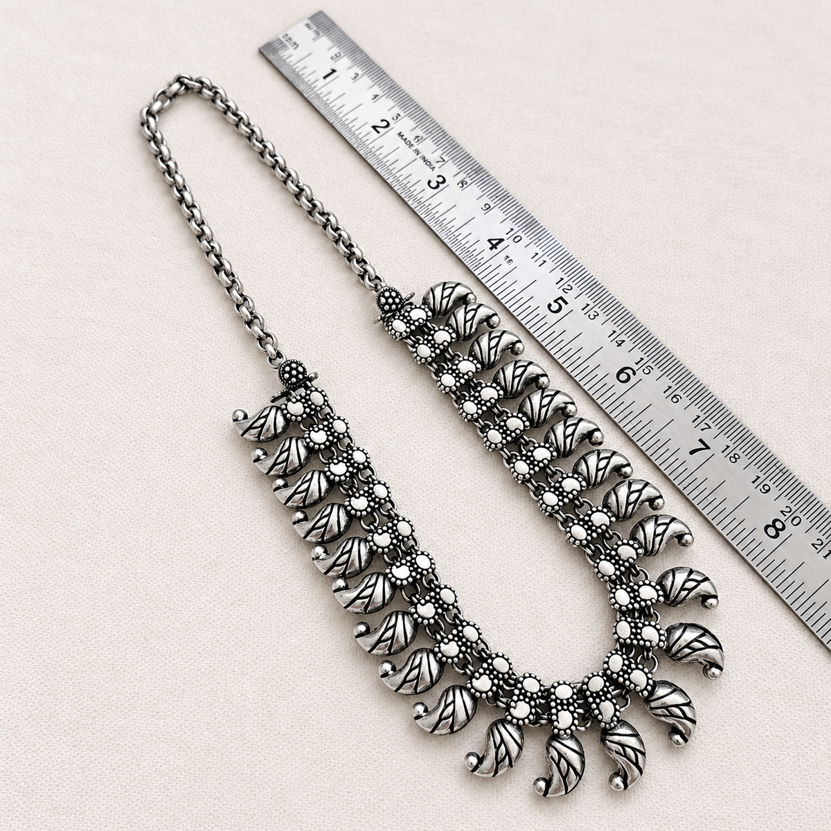Utsav Manjiri: Antique Silver Toned Necklace and Earring Set