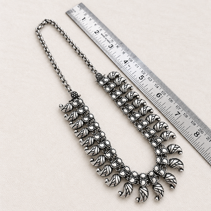 Utsav Manjiri: Antique Silver Toned Necklace and Earring Set