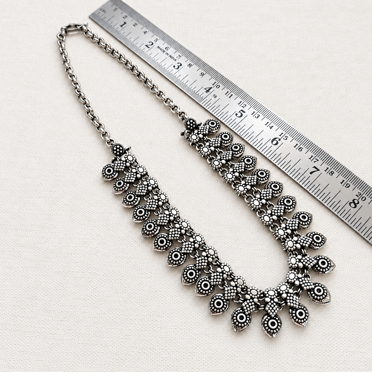 Utsav Alankar: Antique Silver Toned Necklace and Earring Set