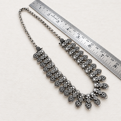 Utsav Alankar: Antique Silver Toned Necklace and Earring Set