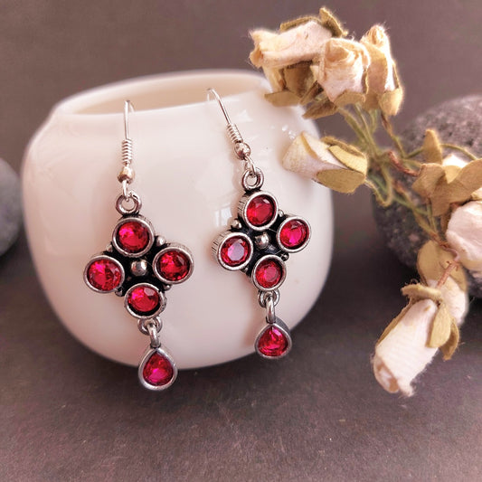 Symphony in Pink: Hooped Earrings with Bright Pink Stone
