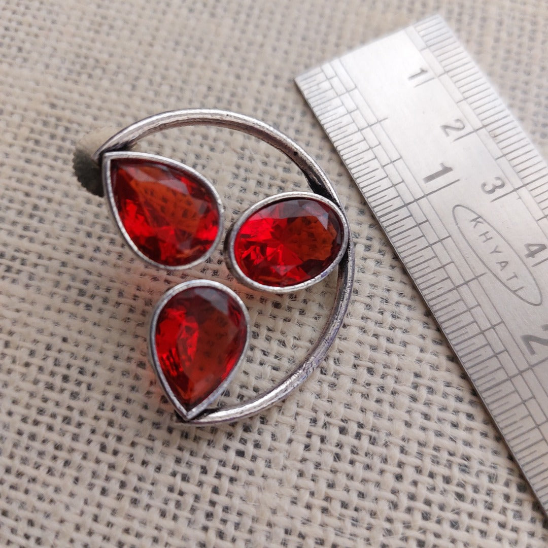 Radiant Love: Bright Red Stone Studded Silver Toned EarRing Stud