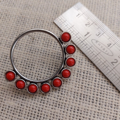 Crimson Passion: Dyed Coral Stone Accent Silver Tone Ear Ring Studs