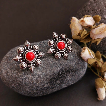 Coral Charm: Oxidized Coral Studs