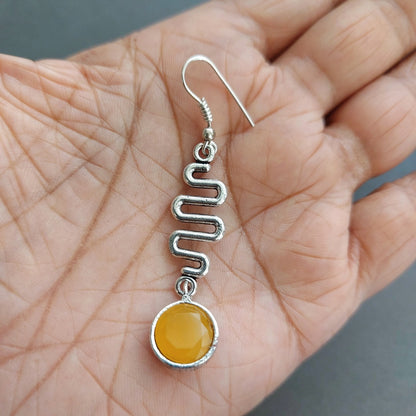 Sunny Radiance: Yellow Stone Zigzag Dangler