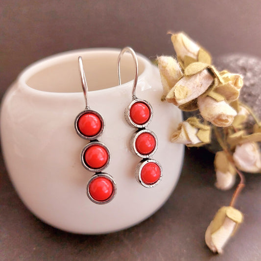Romantic Crimson: Hoop Look Alike Dyed Coral Earrings
