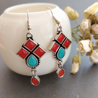 Red and Turquoise Stone Earrings