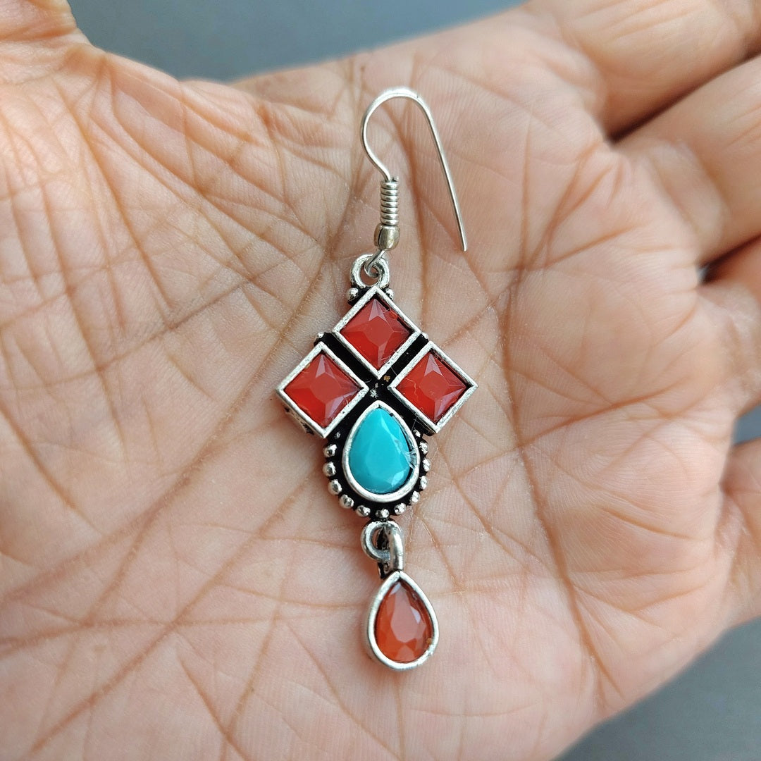 Love's Harmony: Red and Turquoise Stone Earrings for Valentine's Day