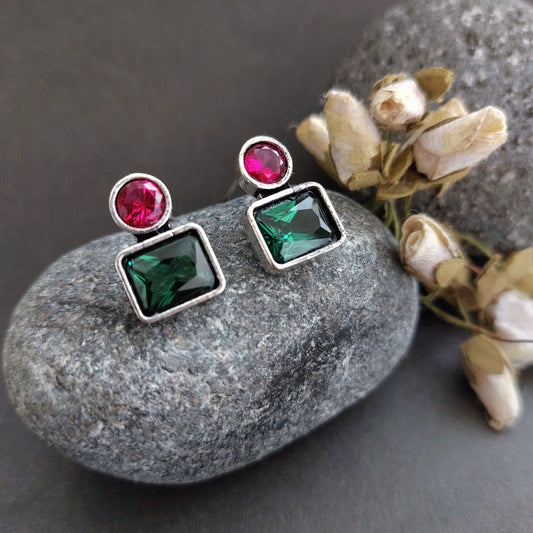 Enchanting Green and Purple Stone Stud Earrings