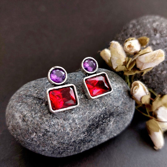 Passionate Fusion: Bright Red and Purple Stone Stud