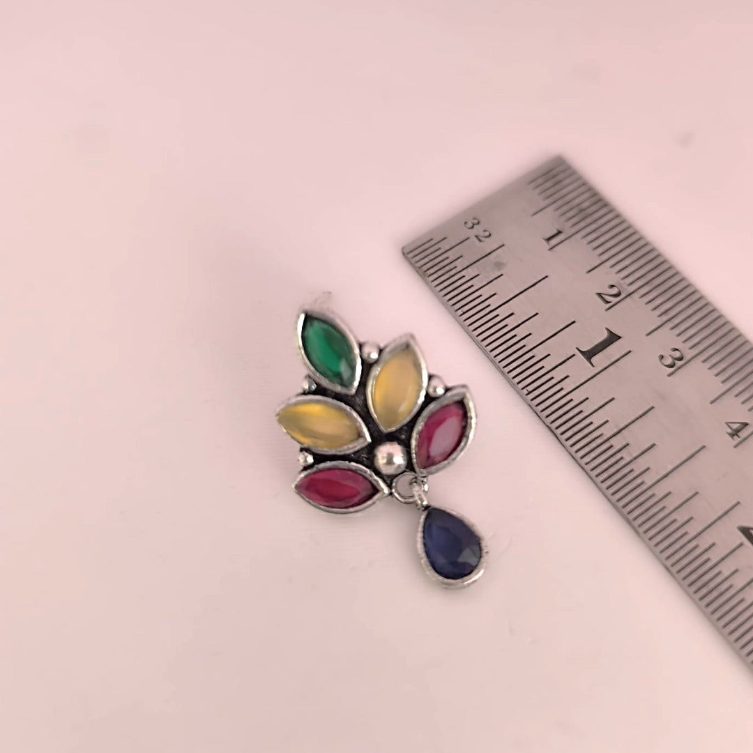 Chroma Leaflets: Multistone silver toned earring