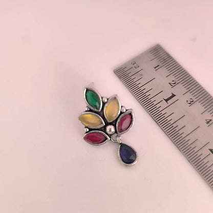 Chroma Leaflets: Multistone silver toned earring