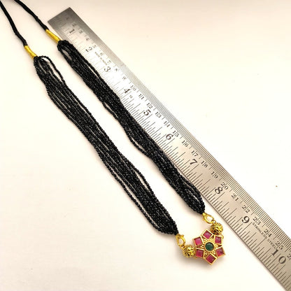 Shymala Collection : Black Beaded Necklace -Hexagonal Pendant and Earring