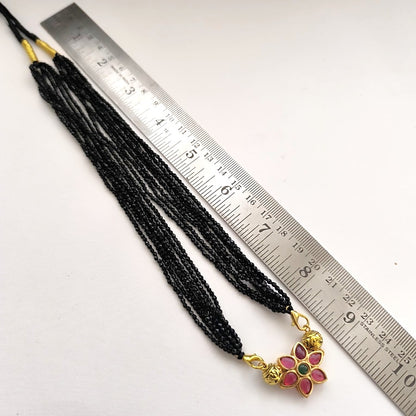 Shymala Collection: Black Beaded Necklace - Floral Pendant and Earrings