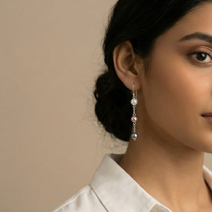 Mist and Mauve: Pearl Drop Earrings