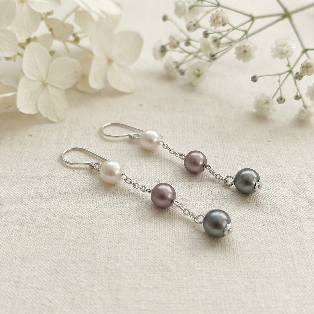 Mist and Mauve: Pearl Drop Earrings