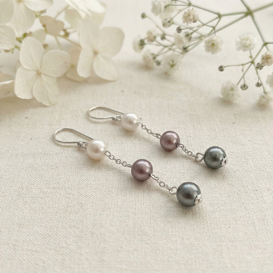 Mist and Mauve: Pearl Drop Earrings