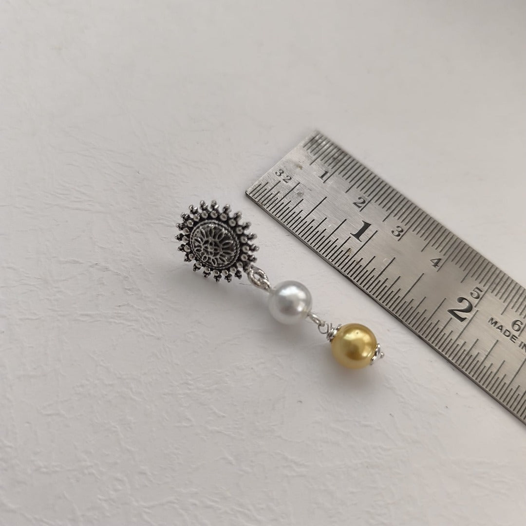 Fusion Drops: White and Golden Pearl Drop Earrings