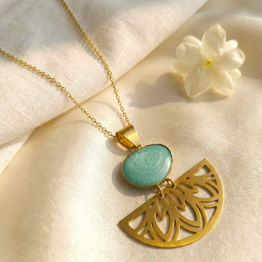 Arc and Stone : Minimalist Aqua Stone Pendant Set