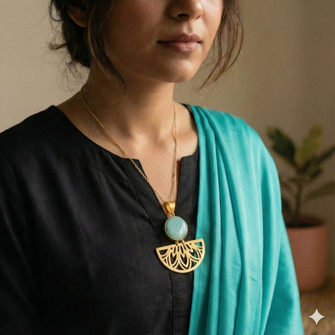 Arc and Stone : Minimalist Aqua Stone Pendant Set