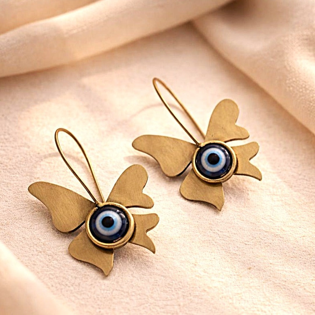 Astra Wings: Brass Evil Eye Butterfly Earring
