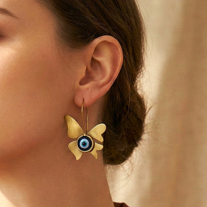 Astra Wings: Brass Evil Eye Butterfly Earring