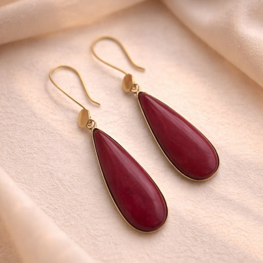 Velvet Flame: Ruby Red Stone Brass Earring