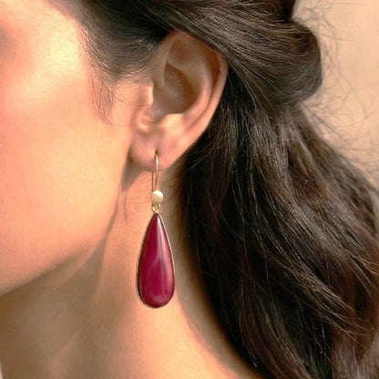 Velvet Flame: Ruby Red Stone Brass Earring
