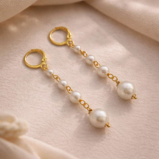 Dewdrop Cascade: Handcrafted Gold Toned Pearl Earring
