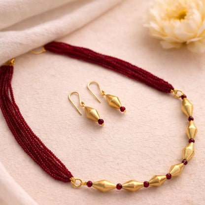 Ananda: Red Bead Layered Dholki Bead Necklace