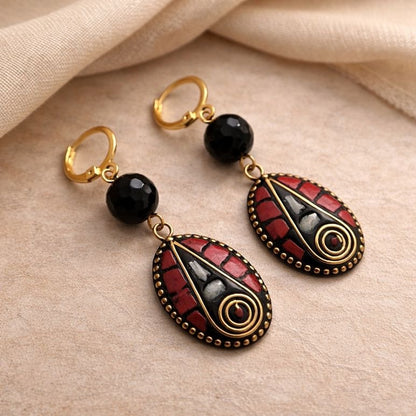 Mosaic Splendor: Oval Tibetan Lac Earring