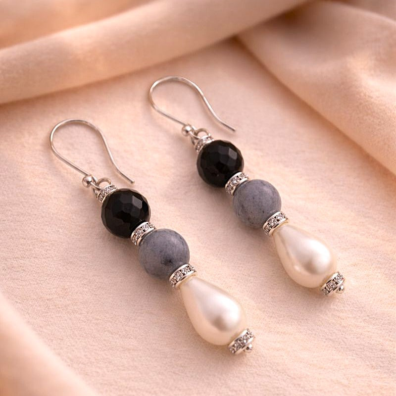 Valentina: Handcrafted Earring With Black and Grey Beads and Pearls