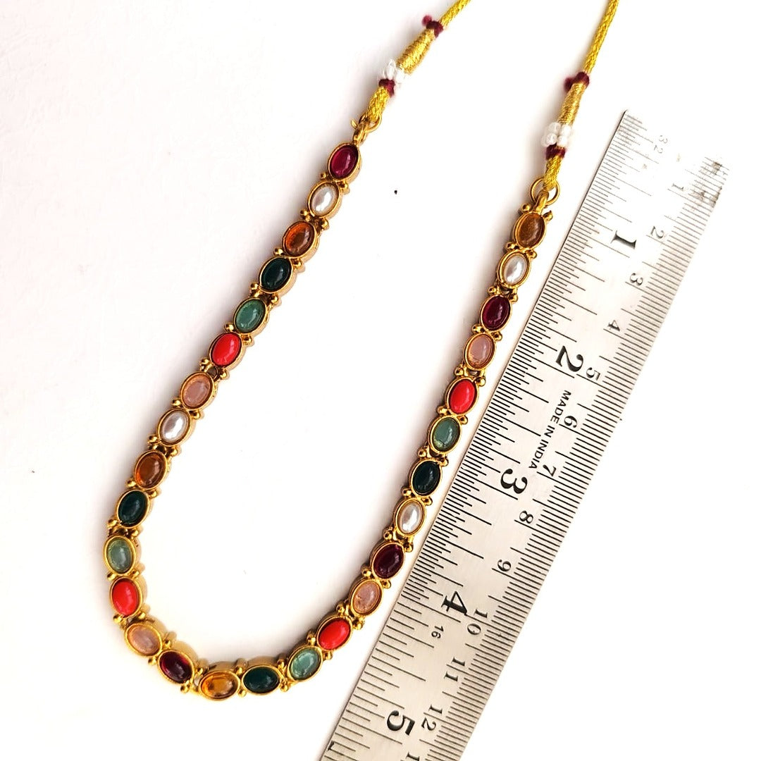 Navratna Royale: Gold Toned Multicolored Necklace and Earring Set